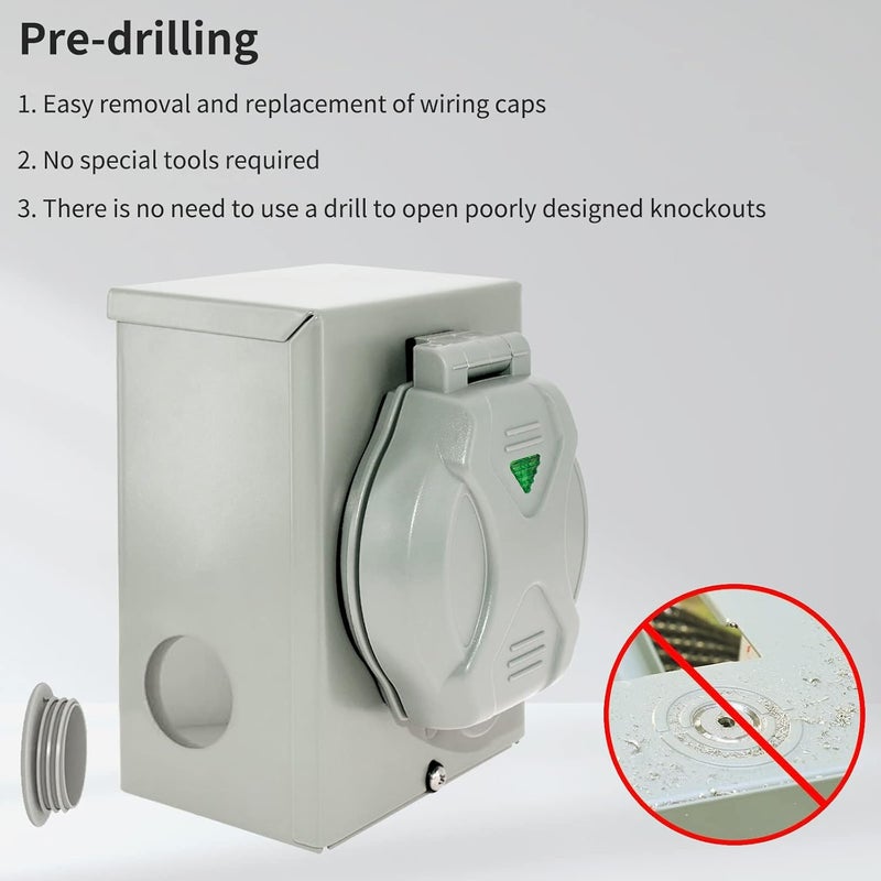 Miady 50 Amp Generator Power Inlet Box, SS2-50P, 125/250 Volt, For Generators Up to 12,500 Watts, Pre-drilling Knockouts, Weatherproof, ETL Listed - Image 2